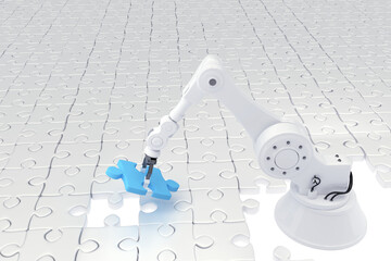 Composite image of robot setting up jigsaw puzzle