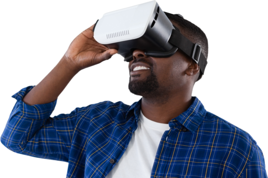 Man using virtual reality headset
