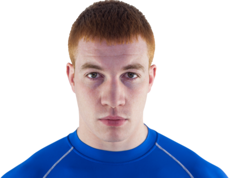 A rugby player looking at the camera