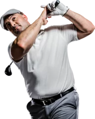 Selbstklebende Fototapeten Portrait of golf player taking a shot © vectorfusionart