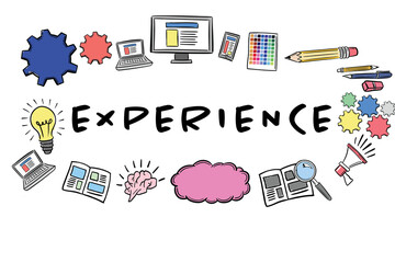 Experience text amidst various icons