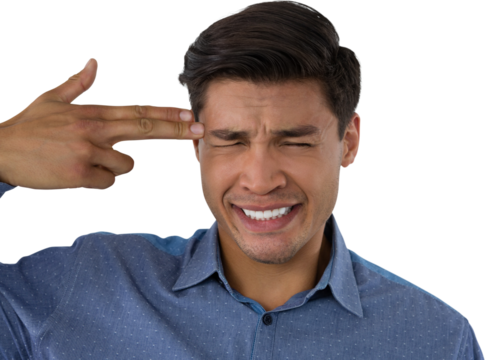 Businessman with suicide gesture