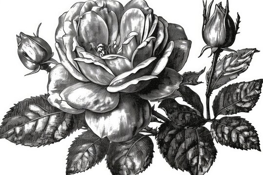 beautifully detailed monochrome rose drawing. Generative AI