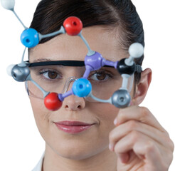 Portrait of scientist holding molecular model