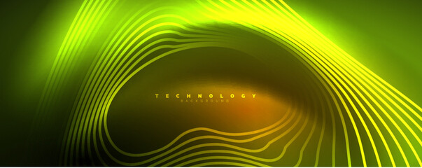 Techno neon wave lines, dynamic electric motion, speed concept. Templates for wallpaper, banner, background, landing page, wall art, invitation, prints