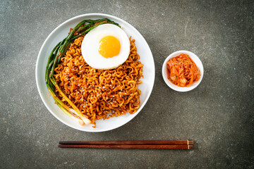 dried Korean spicy instant noodles with fried egg