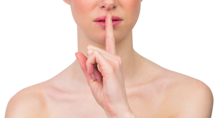 Beautiful woman making quiet gesture