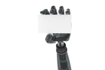 Foto op Canvas Digital image of cyborg hand with placard © vectorfusionart