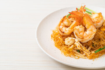 Vermicelli Pad Thai or Thai stir fried vermicelli with shrimps