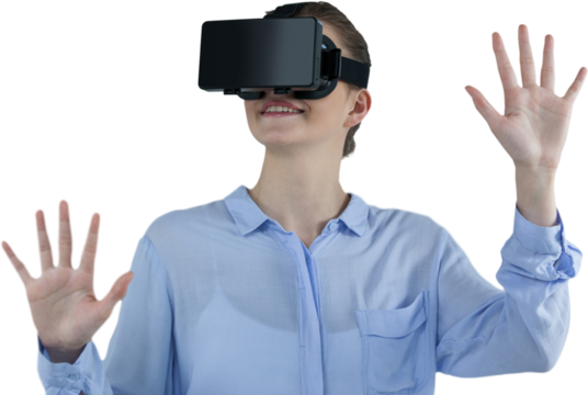 Businesswoman experiencing virtual reality