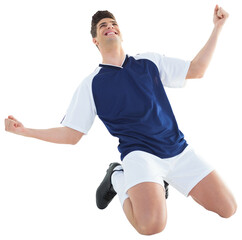 Football player rejoicing while looking up