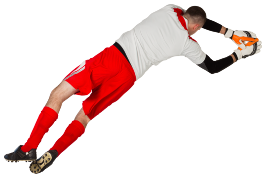 Fit goal keeper jumping up