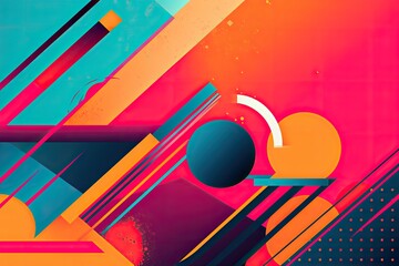 abstract background image with a retro feel, using bold colors and graphic elements reminiscent of the 1980s Generative AI