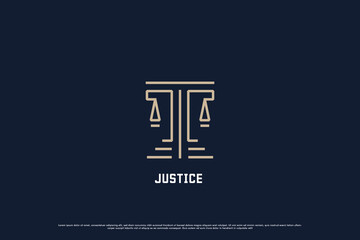 Justice pillar logo design illustration. Line silhouette of pillars of justice lawyer advocate law judge court. Legal justice creative idea design abstract scales balance weight.