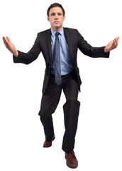 Businessman posing with arms outstretched