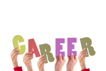 Cropped hands holding colorful word career