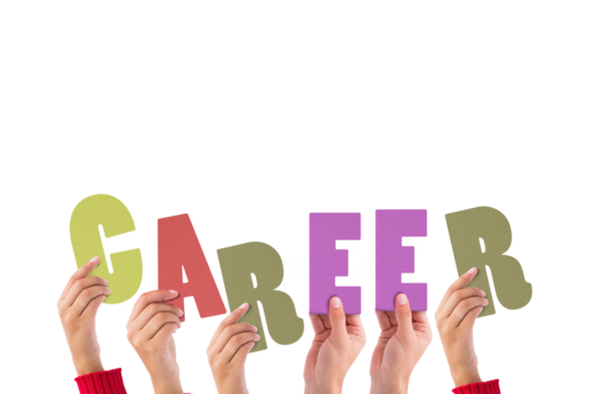 Cropped hands holding colorful word career 