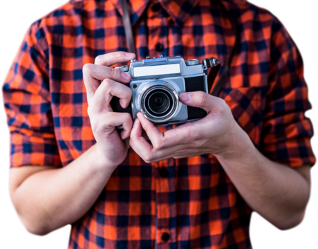 Hipster holding an old camera