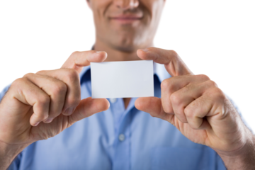 Male executive holding a blank business card