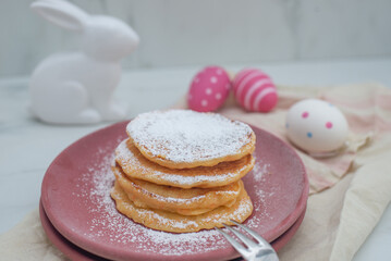 sweet home made carrot easter pancakes on a table