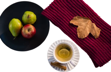 Gordijnen Fruits and maple leaf © vectorfusionart