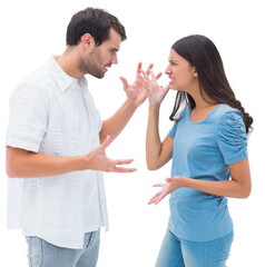 Angry brunette shouting at boyfriend