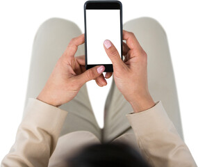 Overhead view of businesswoman using mobile phone
