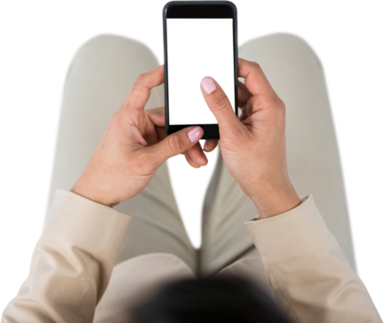 Overhead view of businesswoman using mobile phone - Powered by Adobe