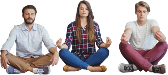 Business people meditating against white background