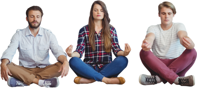 Business people meditating against white background