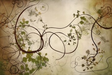 Fototapeta na wymiar background image that looks like an organic growth, with twisting vines, blooming flowers, and creeping tendrils earthy tones and soft, curved lines to create a sense of natural growth Generative AI