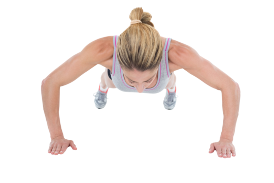 Strong woman doing press ups