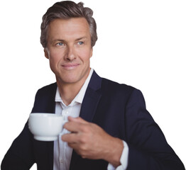 Smiling businessman holding coffee cup