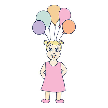 Vector image of girl with balloons