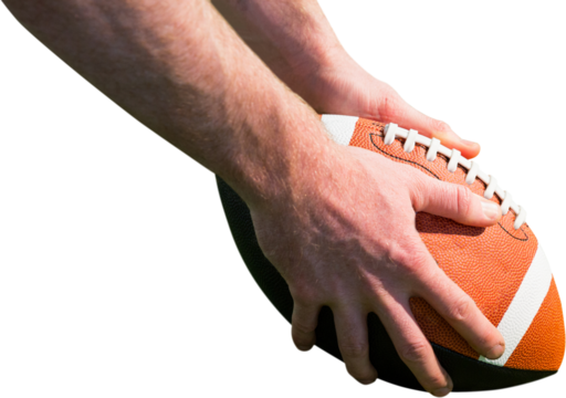 Close up view of american football player preparing for a drop kick