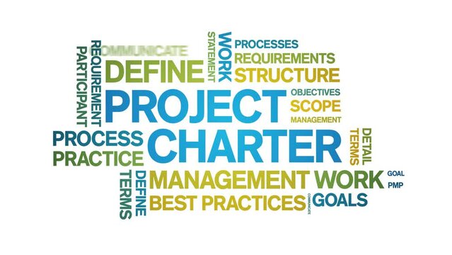 Project Charter animated tag word cloud;text design animation kinetic typography seamless loop.