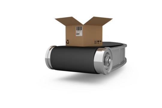 Open cardboard box on digital conveyor belt - Powered by Adobe
