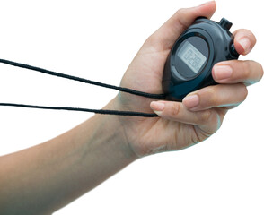 Cropped hand of sportswoman using stopwatch