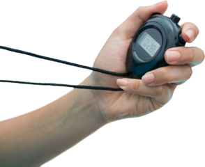 Cropped hand of sportswoman using stopwatch