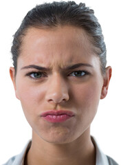 Obraz premium Confused female executive against white background