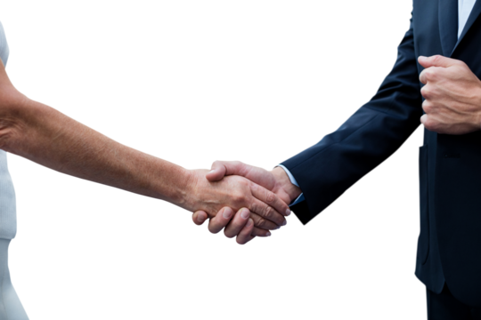 Mid section of businessman holding woman hand