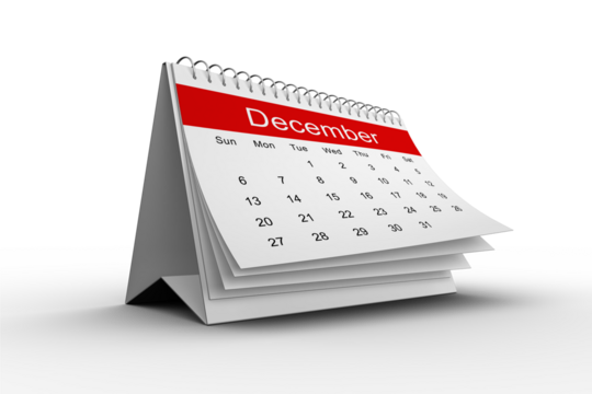 Desk calendar showing December month