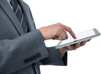 Midsection of businessman using tablet