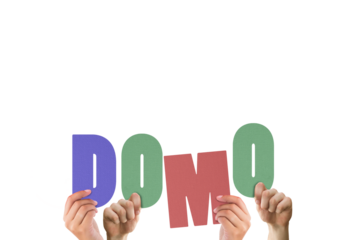 Colorful alphabet spelling thank you in Japanese held up by people