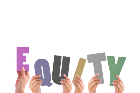 Cropped hands holding colorful word equity 