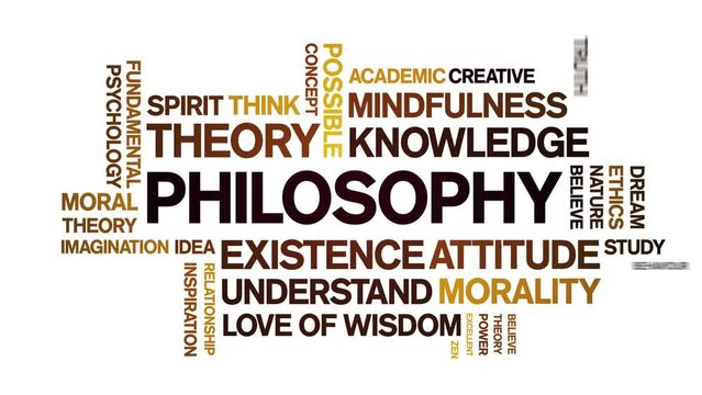 Philosophy animated tag word cloud;text design animation kinetic typography seamless loop.