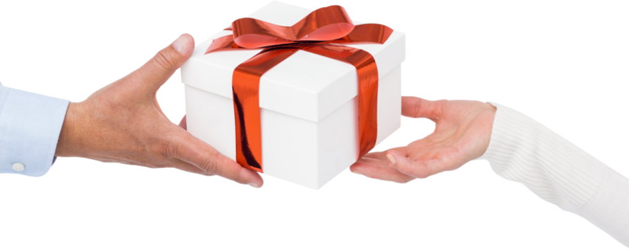 Close up of couple holding gift