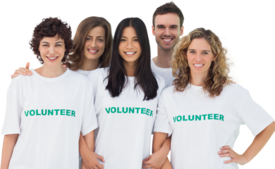 Group of people wearing volunteer tshirt