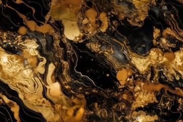 close up of a luxurious black and gold marble texture. Generative AI