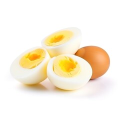 Slices of delicious boiled eggs food isolated white background illustration with Generative AI